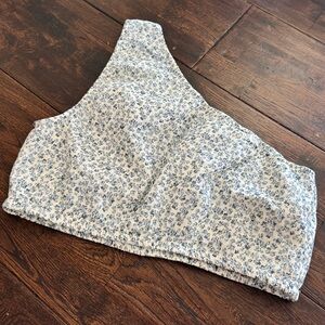 American Eagle Floral Blue and White One Shoulder Crop Top Size L
